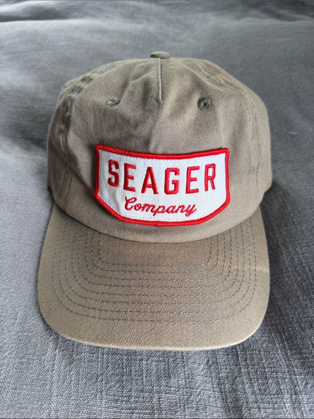Seager Company Khaki Baseball Cap with Red Patch